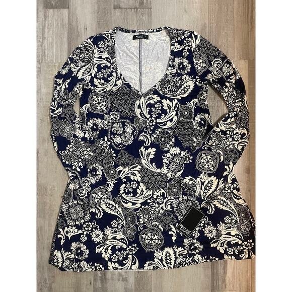 NWT Michael Lauren Kyle Paisley Navy and White long sleeved dress size Medium - Picture 3 of 9